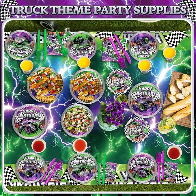 Mifoci 3 Pcs Monster Truck Birthday Party Tablecloths Monster Machine Table Covers Large Plastic Disposable 108 x 54 Inches for Truck Theme Kid's Boys Birthday Shower Party Supplies (Fresh)