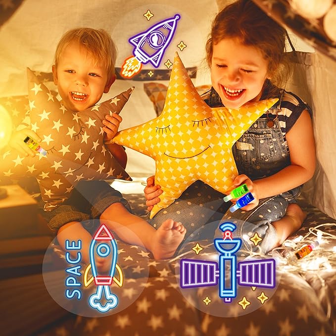 24PCS Space themed Party Favors-LED Finger Lights：Glow-in-the-Dark Light-Up Toys Bulk for Kids Boys Girls,Outer Space Party Decorations Supplies, Party Goodie Bags, Classroom Prizes, Fun Gifts