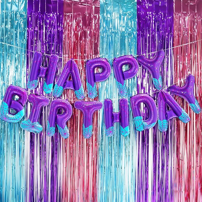 Spider Girl Birthday Decorations Happy Birthday Banner Balloons Letters Signs Superhero Party Supplies (Purple)