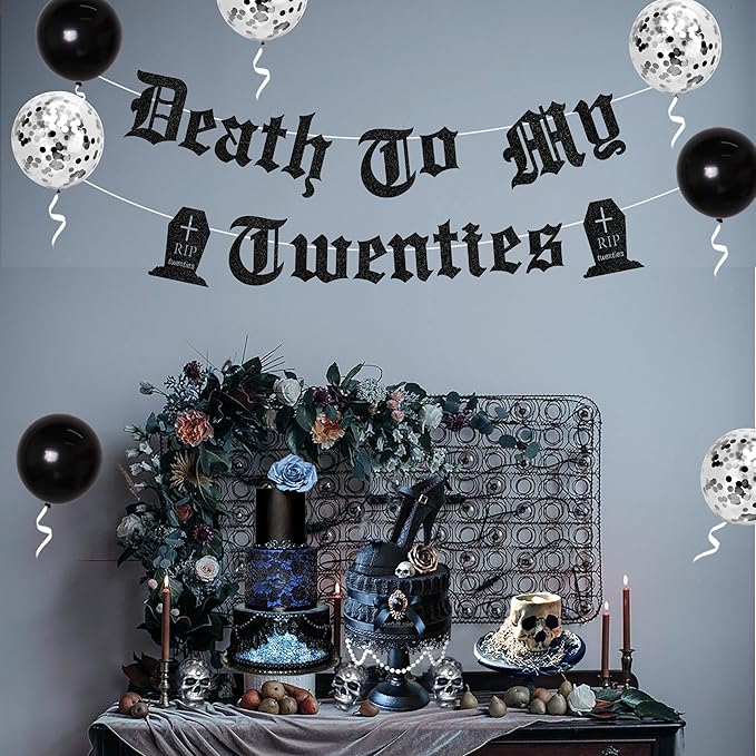 Funmemoir 30th Birthday Decorations for Him Her Black Death to My Twenties Banner Rip to My 20s Sash Number 30 Happy Birthday Balloon Banner Foil Curtain for Funny Thirtieth Party Supplies