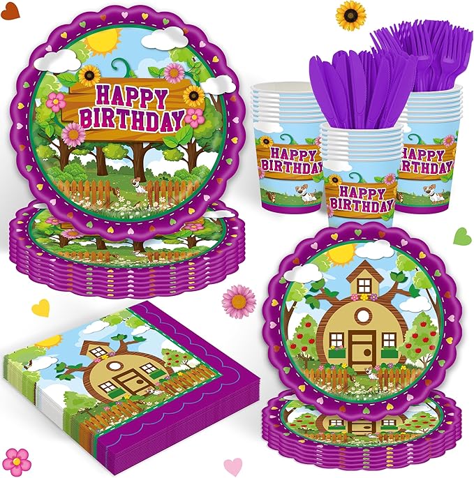 120Pcs Cartoon Bear Party Supplies,Disposable Tableware Set,Include Plates Napkins Cups Forks Cartoon Bear Themed Paper Plates Set for Birthday Serves 20