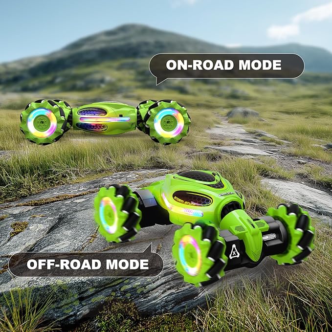 Gesture RC Car, 1:18 4WD Transform Off-Road Stunt Car with Gesture & Remote Control, 360° Flips Drift Vehicle with LED Lights Music, All Terrain Toy Cars Gifts for Boys Girls Age 6-12