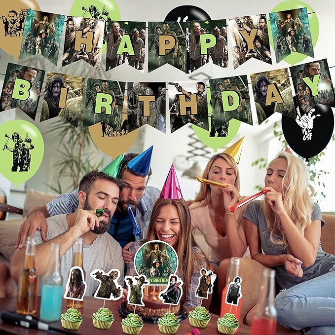 The Walking Dead Party Supplies - Birthday Decorations for TV Show Theme With Happy Birthday Banner, Cake Topper, Balloons, and Stickers