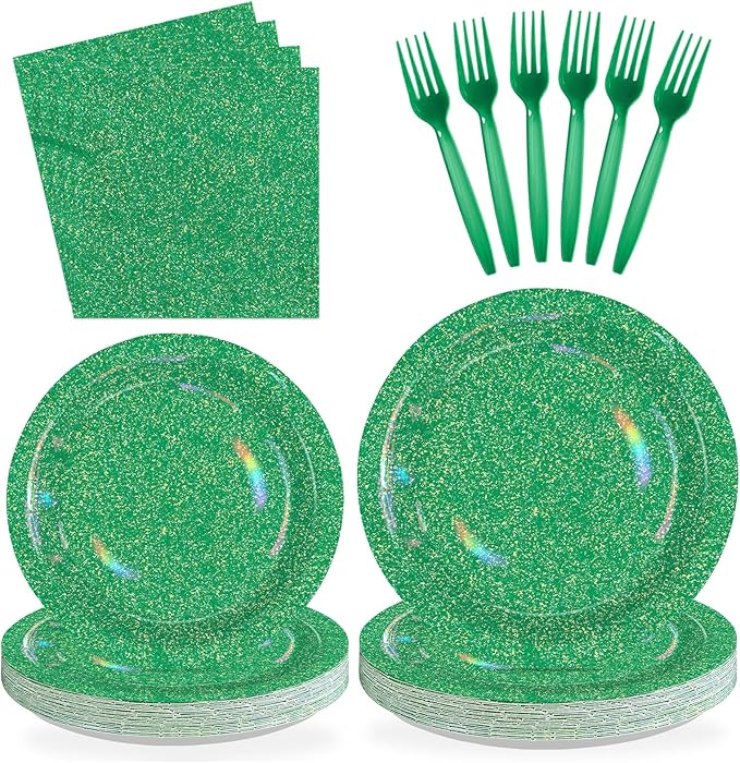 96 Pcs St. Patrick’s Day Party Supplies 350 GSM Spring Iridescent Green Rainbow Plates and Napkins Tableware Sets for St. Patrick's Day Festival Birthday Party Decorations Favors Serves 24