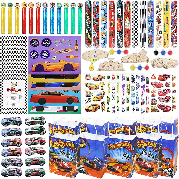 120Pcs Race Car Party Favors Set, Racing Themed Birthday Decorations, Goodie Bag Stuffers for Classroom Rewards, Pinata Fillers & Gift Bags, Racing Party Supplies for Kids Birthday Celebration