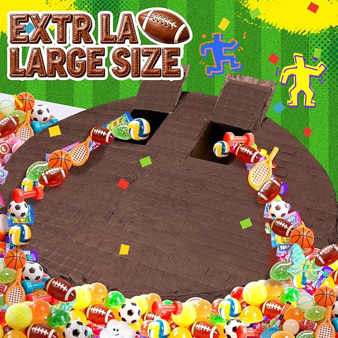 25" Football Pinata for Birthday Party, Sports Themed Party Decorations with Stick & Blindfold, Small American Football Pinata for Kids Boys, Fillable Paper Mache Centerpiece for Game Day Event Favors