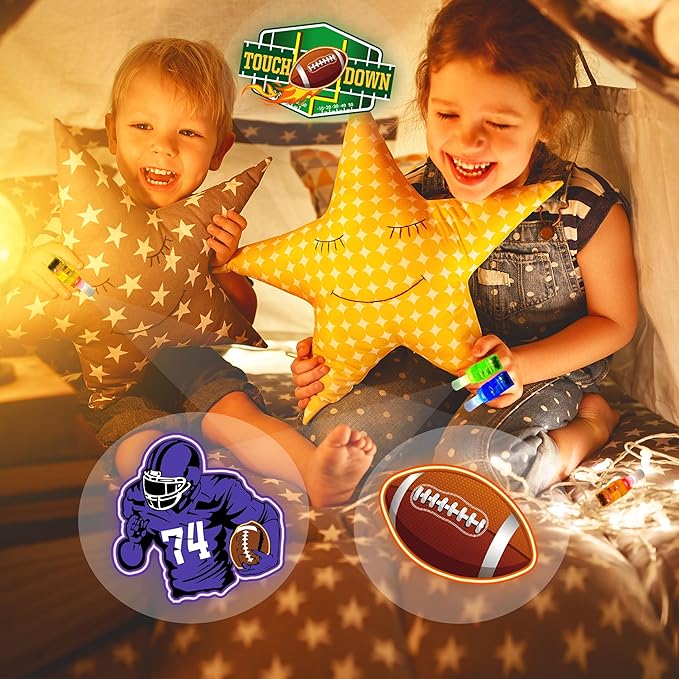 24PCS Football Party Favors-LED Finger Lights：Glow-in-the-Dark Light-Up Toys Bulk for Kids,Football Theme Birthday Party Decorations Supplies,Goodie Bags Stuffers, Classroom Prizes, Fun Gifts