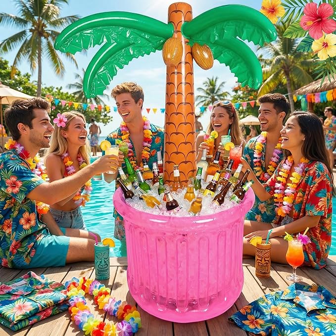 63'' Inflatable Palm Tree Cooler, Inflatable Cooler for Tropical Luau Party Decoration, Pool Party Decorations