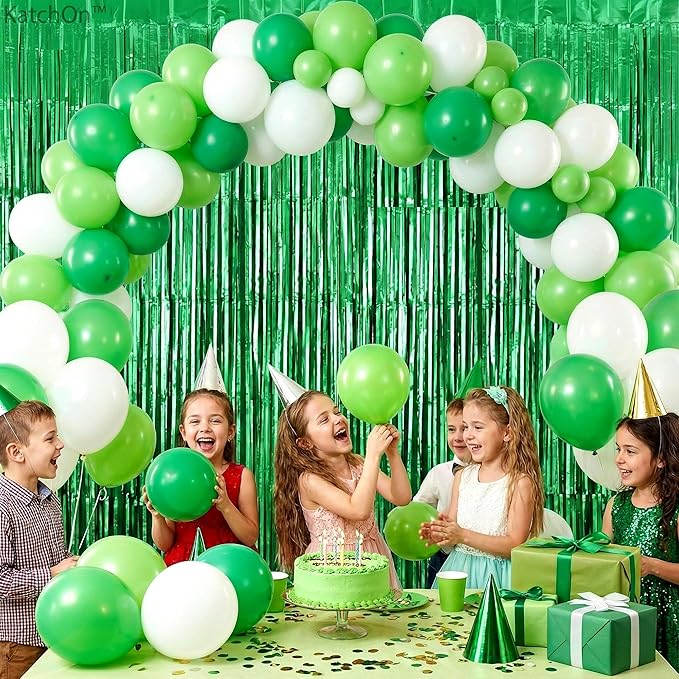 KatchOn, Green Streamers - 3.2x8 Ft, Pack of 2 | Green Backdrop for Dinosaur Birthday Decorations | Backdrop for Ramadan, St Patricks Day Decorations | Door Streamers for Jungle, Safari Party Decor