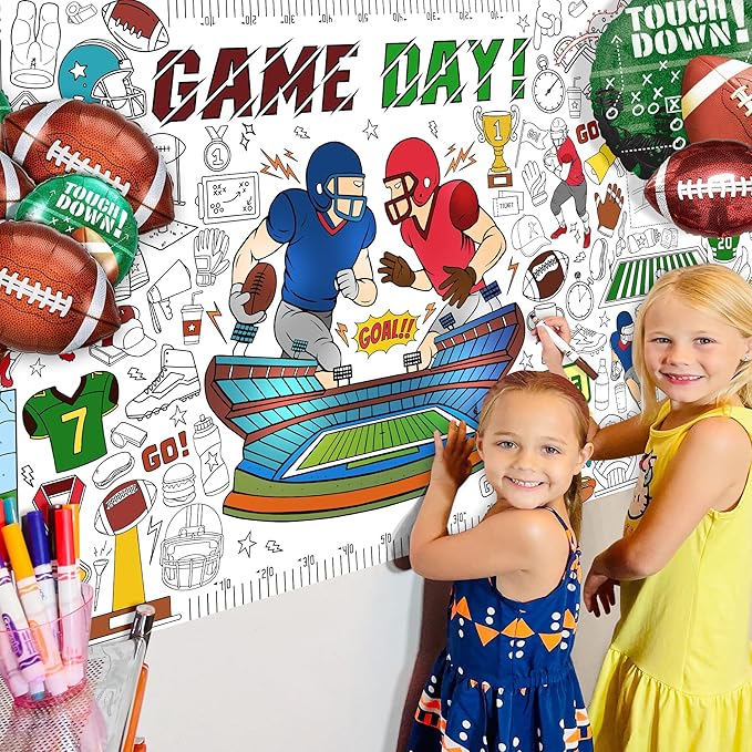 Football Coloring Tablecloth For Kids, Fun 30x72 Inch Poster With Footballs, Helmets, Field Designs, Perfect For Sports Party Games, Game Day Decorations, Classroom Fun, Celebration Supplies