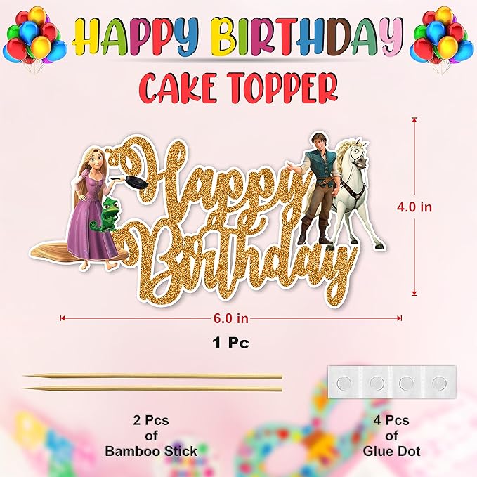 Rapunzl Happy Birthday Cake Topper – Princess Themed Birthday Cake Decoration for Girls – Magical Fairytale Party Supplies – Durable, Reusable, Easy to Use Cake Topper for Birthday Party Decorations