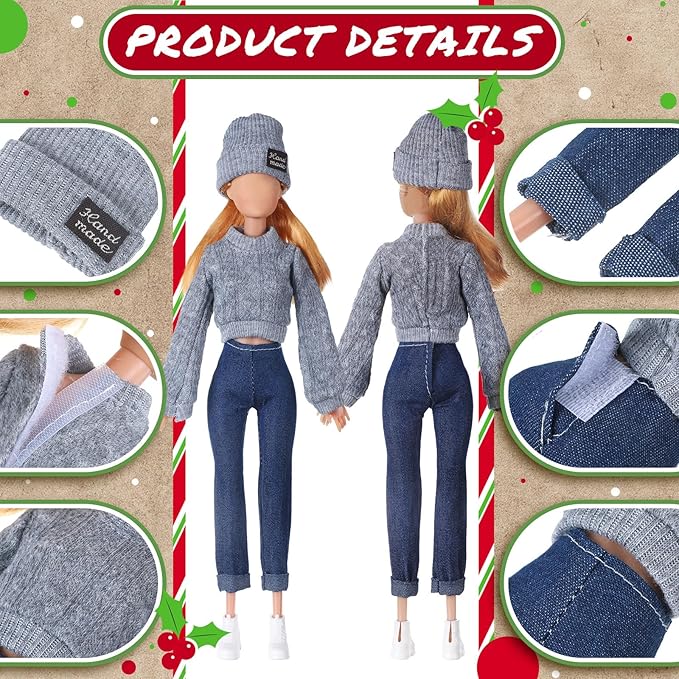6 Pcs Winter Doll Clothes 11.8 Inch Fashion Doll Accessories Set Sweaters Denim Pant Clothing Sweet Outfits for Winter Spring Party Birthday Gift