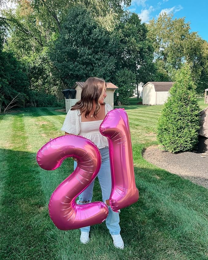 Pink Number Balloon 40 Inch, 0 Number Balloons, 10 20 30 40 50 Numbers Balloon Birthday Decorations, Party Supplies for Women