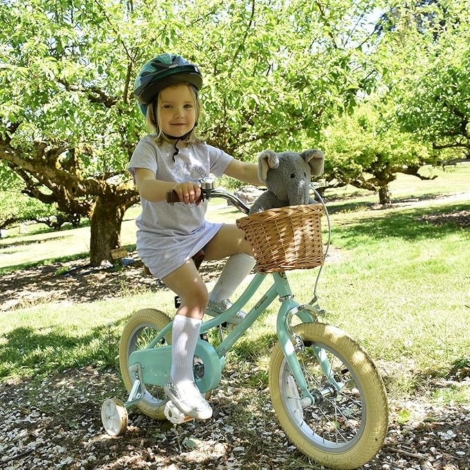 Petimini Vintage Kids Bike for Girls, 12–20 Inch Classic Bicycle with Wicker Basket & Bell, High Tensile Steel Frame, Training Wheels (12–18”), 85% Pre-Assembled, Retro Bike for Outdoor Riding