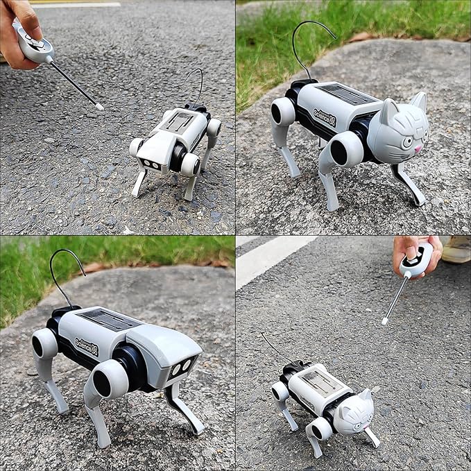 Tipmant Electric Remote Control Robot Dog RC Mechanical Animal Vehicle Electronic Pets, DIY Installation, Dog Cat 2 Heads, Kids Birthday Gifts
