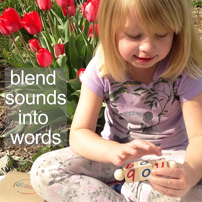 Phonetic Reading Blocks for The Beginning Reader | Tangible Preschool Learning Material | Phonic Word Building Activity Toy