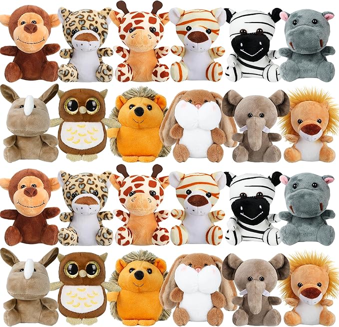 Arrozon 24 Pcs Small Stuffed Animals Bulk, Mini Stuffed Animal 4.5 Inch Cute Plush Toy, Mini Plush Toys, Toddler Stocking Stuffers, Little Jungle Stuffed Animals