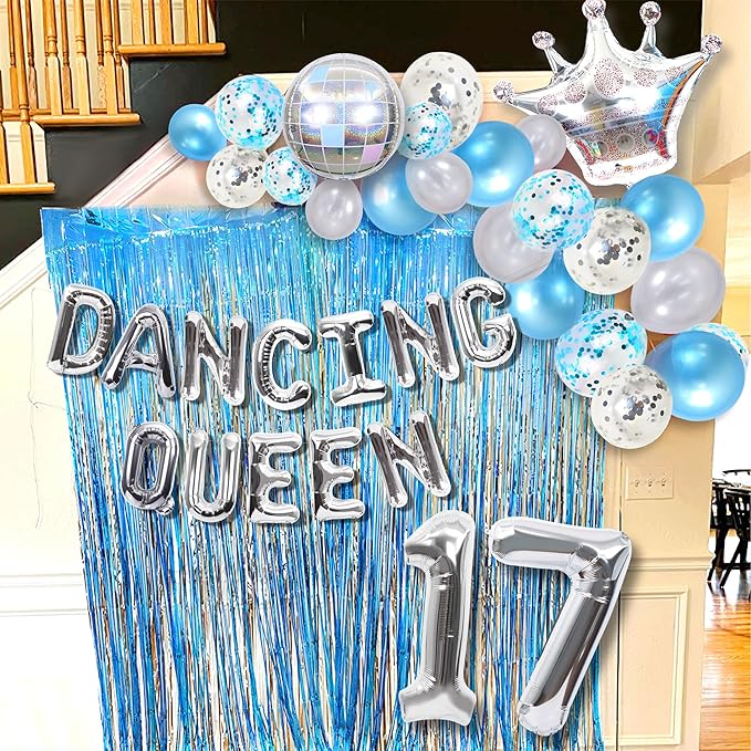 37 PCS Dancing Queen 17 Balloons Dancing Queen Mamma Mia Party Decorations 17 Birthday Party Decoration Sliver Blue 17 Birthday Decoration Mamma Mia Party Supplies