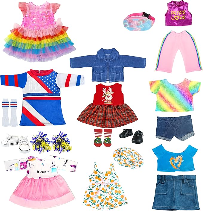 18-inch-Doll-Clothes-Accessories ARTST 18 Doll Accessories American Doll Clothing Dress Outfit Set with Hat Shoes Socks WaistBag, Valentine's Gift for Girls