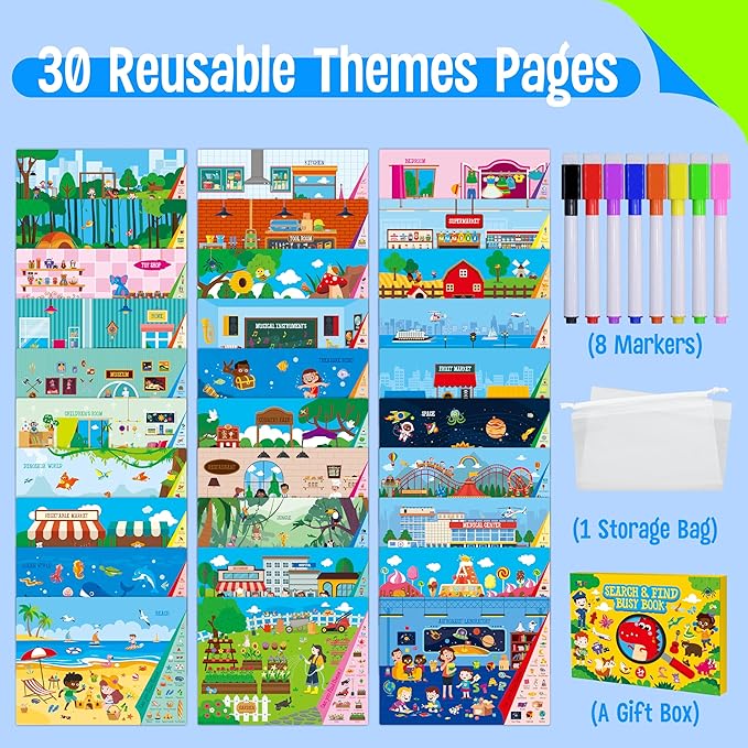 SpriteGru Search & Find Book, 30 Different Themes 32 Pages Activities Book, Montessori Learning Toy Educational Game Autism Sensory Toys for Preschool Girls and Boys Ages 3, 4, 5, 6