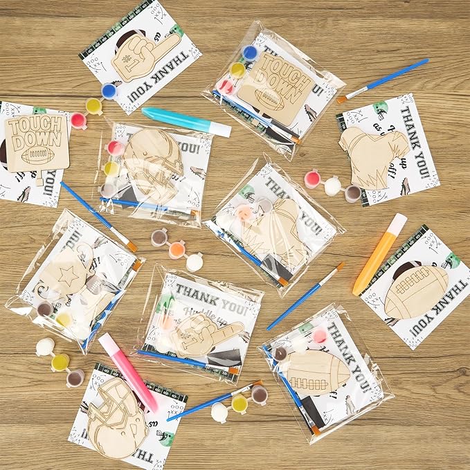 24 Set Football Party Favors - Football Birthday Party Supplies - Non-Toxic DIY Wooden Paint Crafts - with Magnet Luminous Pen - American Rugby Birthday Goodie Bags Gifts Prizes for Kids Boys Toddler
