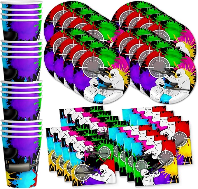 Paintball Birthday Party Supplies Set Plates Napkins Cups Tableware Kit for 16
