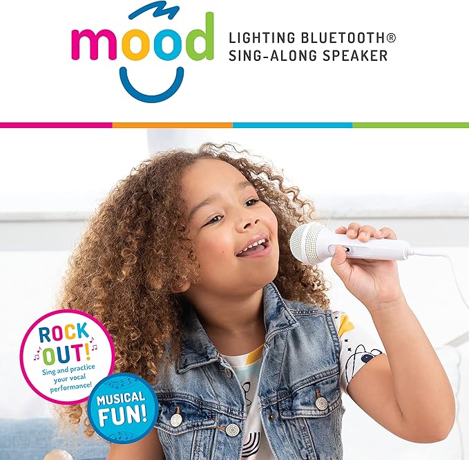 Singing Machine Kids SMK250BG Mood LED Glowing Bluetooth Sing-Along Speaker with Wired Youth Microphone Doubles as a Night Light, Blue/Green