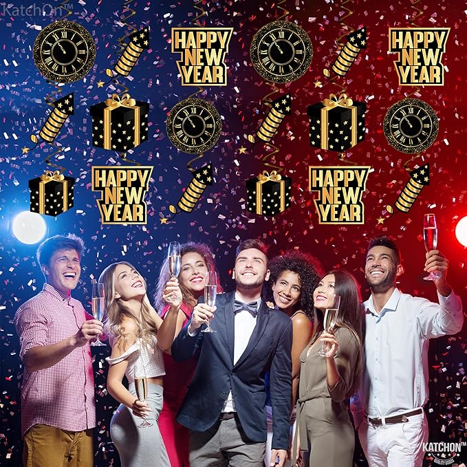 KatchOn, Happy New Year Hanging Swirls 2026 - Pack of 10, NO DIY | New Years Eve Party Supplies 2026 | Happy New Years Decorations 2026 | NYE Decorations 2026 | Happy New Year 2026