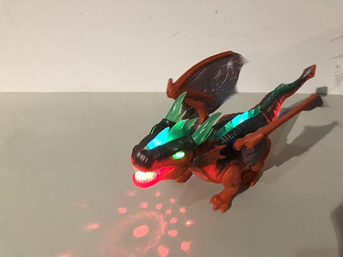 SY JOYSAE Walking Dinosaur Toy with Flashing and Sounds Dinosaur Toys for Kids, Battery Operated Triceratops Fiery Dragon (RED)