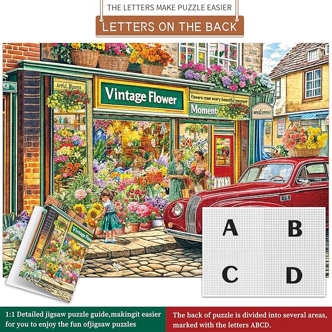 1000 Piece Puzzles for Adults, Landscape Puzzle, Flower Shop Jigsaw Puzzle 1000 Pieces for Adults Seniors, Fun Decor Challenging Family Games Holiday Party Gifts -1:1 Poster
