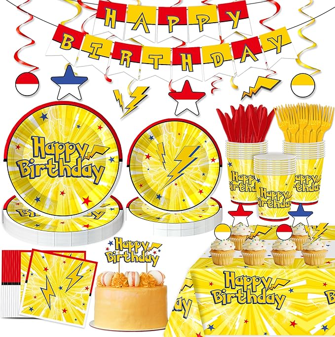 120 PCS Cartoon Animation Birthday Party Supplies for Boys Kids Birthday Party Decorations Cartoon Animation Tableware Set Napkin Cups Forks Knives for 20 Guests