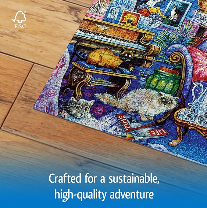 Wonder Forge Cats in The Blue Room 1000 Piece Jigsaw Puzzle for Adults | Unique, Perfectly-Fitting Pieces | Fun, Vibrant Imagery | Amazon Exclusive