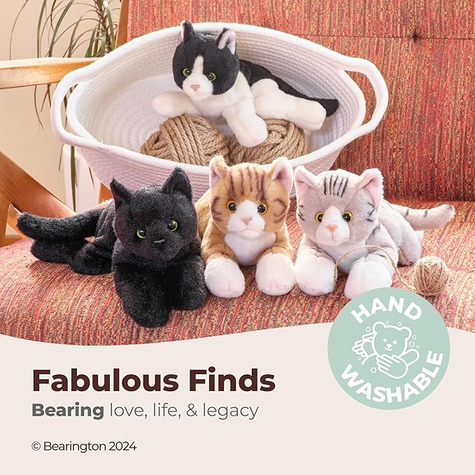 Bearington Lil' Tabby Orange Cat Stuffed Animal - 8" Realistic Tabby Kitten Plush Toy with Soft Fur and Lifelike Details for Toddlers and Feline Lovers - Adorable Cuddly Gift for Kids