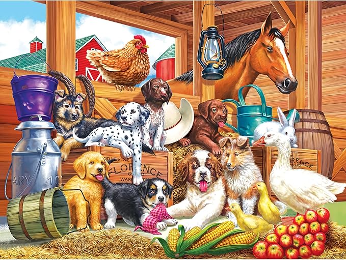 RoseArt - Puzzle Collector - Barnyard Puppy Pals - 500 Piece Jigsaw Puzzle for Adults