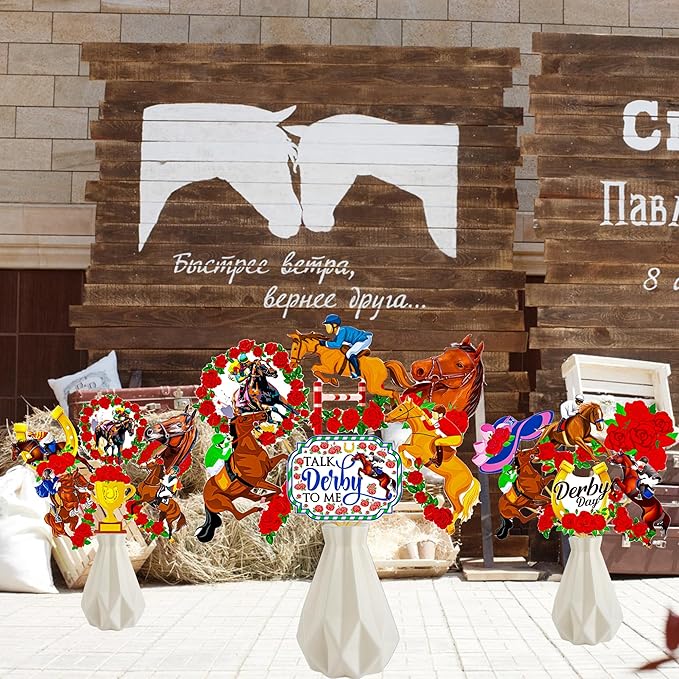 Derby Horse Centerpiece Sticks 25pcs Horse Racing Table Decorations Derby Party Decorations Derby Party Supplies for Horse Racing Party Talk Derby to Me Party Supplies