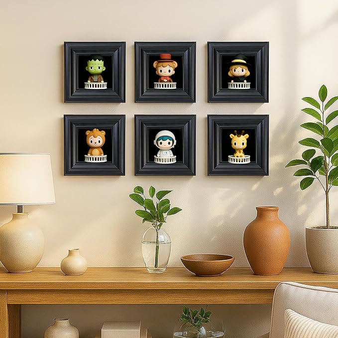 Display Frame with Balcony for Mini Figures, 6.7×6.7in Black Collection case, Wall Mount & Desktop Compatible, Fits Blind Box Toys & Action Collectibles