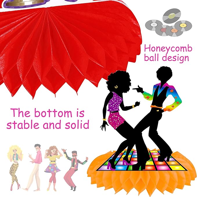 10Pcs 70s Disco Honeycomb Centerpieces Disco Fever Party Decorations Dancing Queen Party Table Centerpieces 70s Party Supplies 1970s Disco Party Centerpieces for Table
