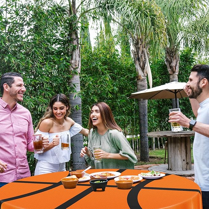 6 Pack Round Basketball Tablecloth 84 Inch Plastic Basketball Party Decorations Disposable Table Cloth Washable Disposable Circle Table Cover for Birthday Party Supplies Decoration
