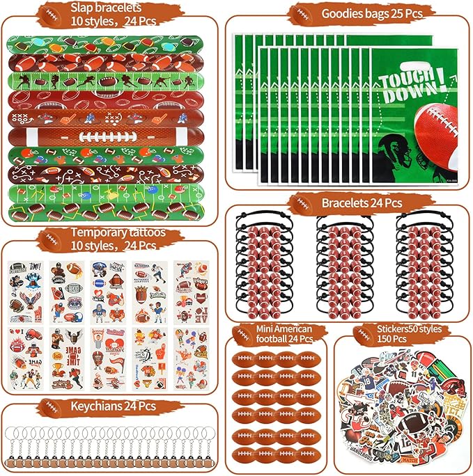 Kolewo4ever 294 Pieces Football Party Supplies Football Themed Birthday Gift Goodie Bags for Sports Party Supplies