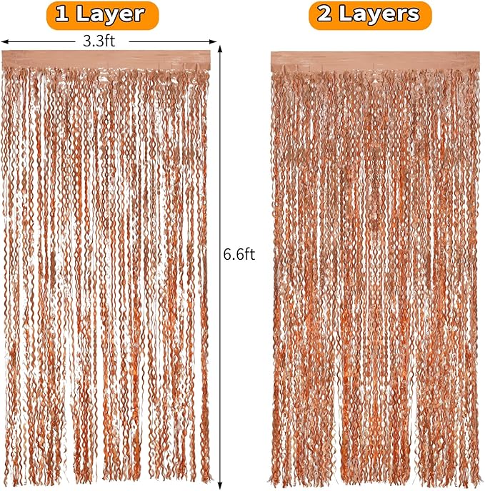 4 Pack Rose Gold Foil Curtain Birthday Decorations - 3.3x6.6ft Wavy Tinsel Foil Backdrop Party Streamer Party Supplies Background | Tinsel Curtain Backdrop for Parties