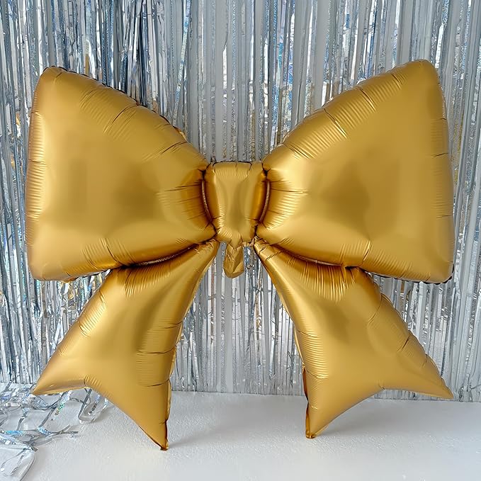 4 Pcs 38 Inch Giant Gold Bow Balloons for 2025 Graduation Party Decor/Gold Birthday,Golden Bachelorette Nights,Corporate Celebrations,Hollywood-themed Events, Princess Party Celebration Supplies