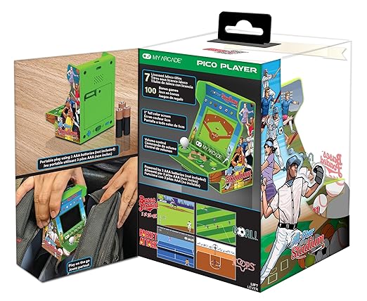 My Arcade All Star Stadium Pico Player- Fully Playable Portable Tiny Arcade Machine with 107 Retro Games, Toys for Kids, 2" Screen, Green, Small (DGUNL-4120)