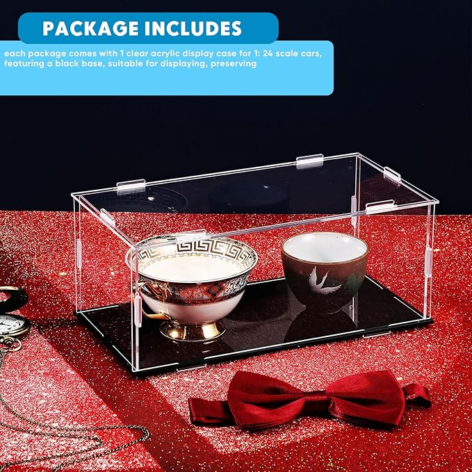 1 Pcs Clear Acrylic Display Case for 1: 24 Model Car Requires Installation Acrylic Display Box with Black Base Model Storage Case Stands for Toy Car Collectibles