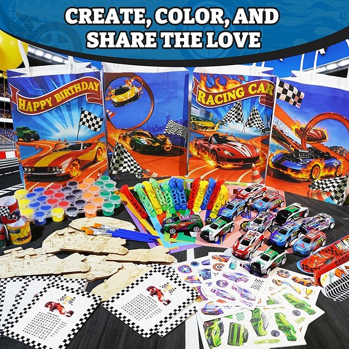 120Pcs Race Car Party Favors Set, Racing Themed Birthday Decorations, Goodie Bag Stuffers for Classroom Rewards, Pinata Fillers & Gift Bags, Racing Party Supplies for Kids Birthday Celebration
