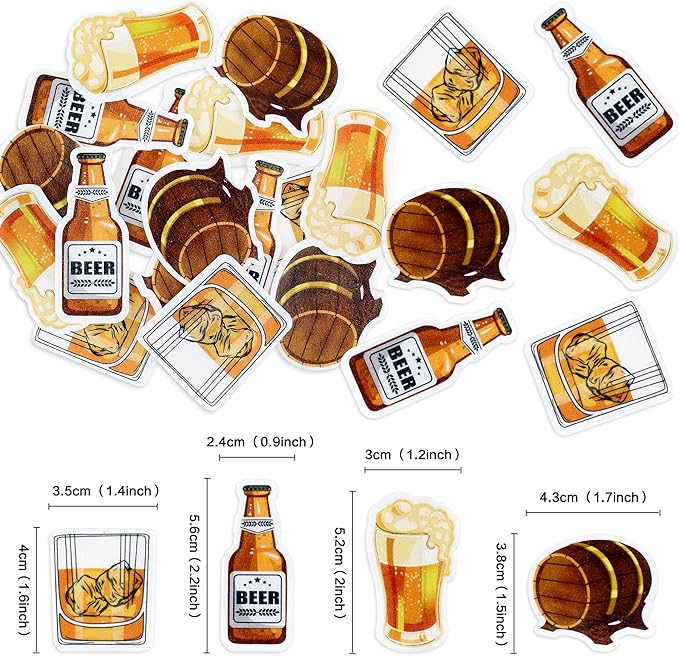 Ercadio 40 PCS Edible Beer Party Cupcake Toppers Cheers and Beers Happy Birthday Party for Father's Day Beer Kegs Cake Drink Topper Favor for Summer Family Party Decor Supplies