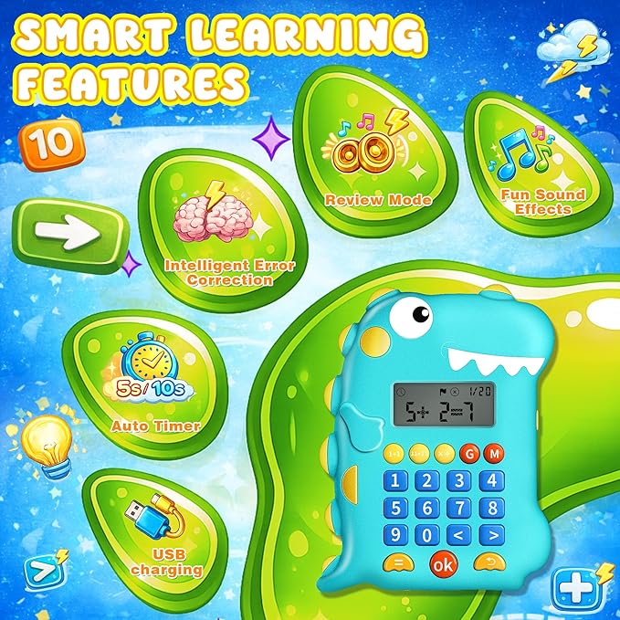 Math Games for Kids Ages 5-12, Portable Kids Calculator Toy, Addition Subtraction Multiplication Division Practice, 4 Logic Modes, 100,000 Questions, Fun Educational Math Toy, Dinosaur Toy for Kids