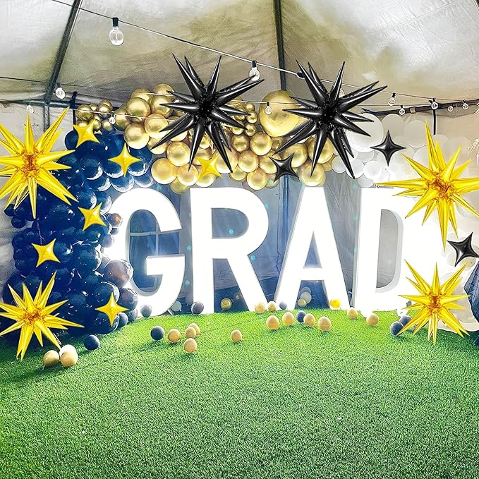 20 Pcs Star Balloons Explosion Star Foil Balloons- 12 Point Star Balloons,27”22”Spike Balloons and Four Pointed Star Balloos for Party Supplies Christmas Birthday Wedding Photo Booth (Gold Black)