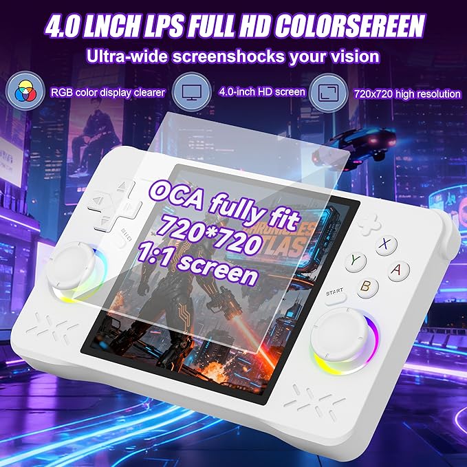XF40H Handheld Game Console, Retro Gaming Console with 4.0 Inch 4K HD IPS Screen, Support WiFi Online sparing，Preloaded 20,000+ Classic Games- Includes Exclusive Cool Stickers
