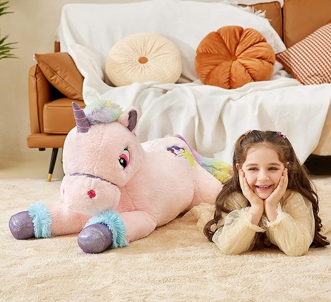 IKASA Giant Unicorn Stuffed Animal Plush Toy,Big Large Jumbo Soft Toys,43" Huge Size Cute Fluffy Plushy Fat Oversized Plushie,Gifts for Kids Girls Boys (43 inches, Pink)