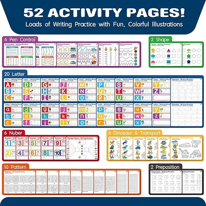RichBoy Preschool Learning Activities Tracing Books for Kids, Montessori Handwriting Practice Letter Tracing Kindergarten Workbooks, Alphabet Learning Books - 3 4 5 6 Year Old Boy Gifts (52 Pages)